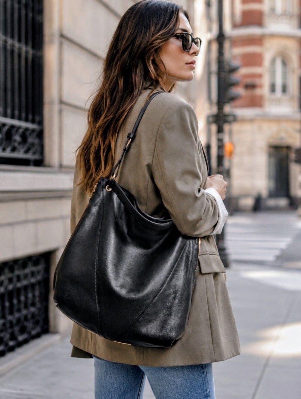Pour La Victoire Bag Black Leather Hobo Tote Or Shoulder Expandable Zipper